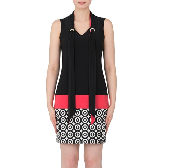 Joseph Ribkoff - Mod Circular Detail Tunic Dress (Black/Neon Pink) - Size 10 - Picture 9 of 11